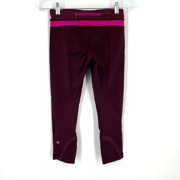 Lululemon Run Inspire Tights Crop Burgundy Red Size 4 - Picture 2 of 5